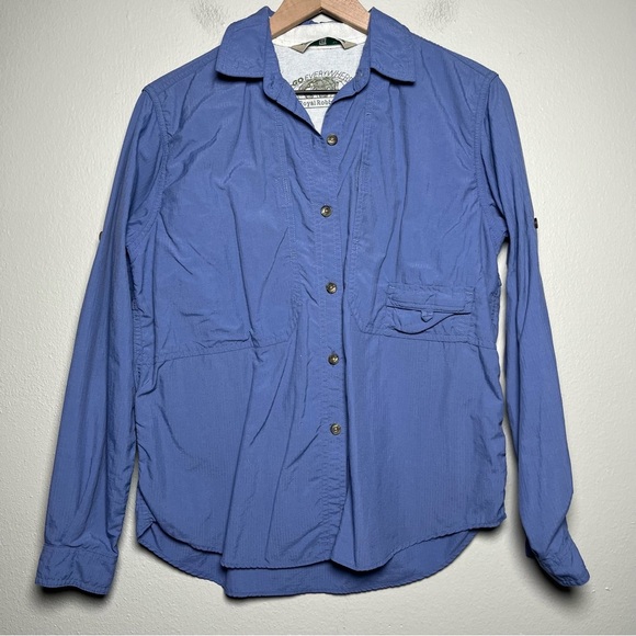Royal Robbins Women Hiking Shirt Small Blue Outdoor‎ Gorpcore Button Front - Picture 1 of 10